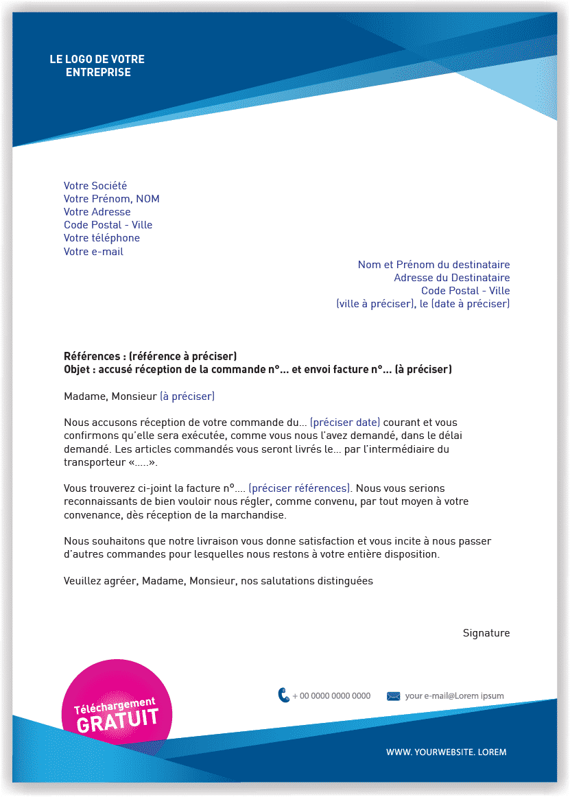 Lettre Ou E-mail Type Pour Accuser Réception D'une Commande Et Envoyer ...